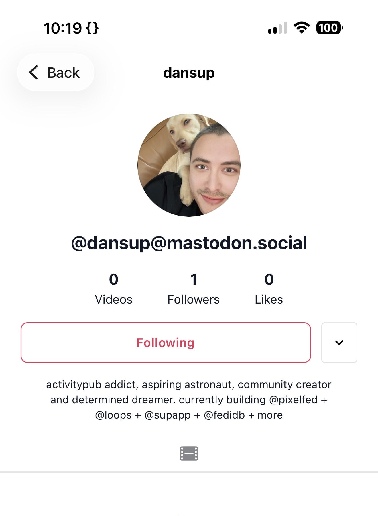 Loops account connected to Mastodon and Pixelfed in the fediverse